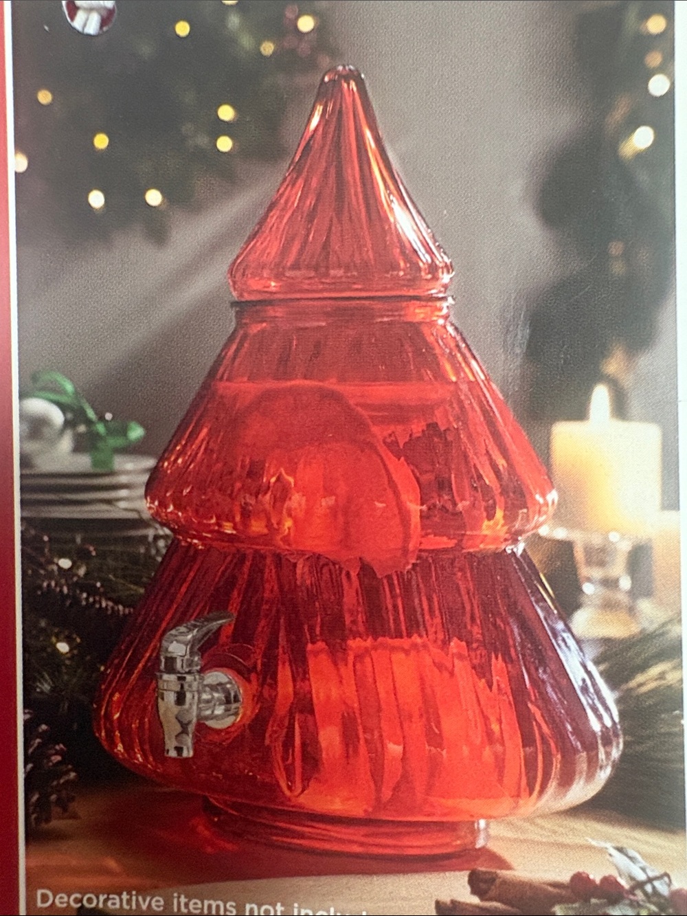 Red Glass Holiday Tree Beverage Dispenser - Unbranded